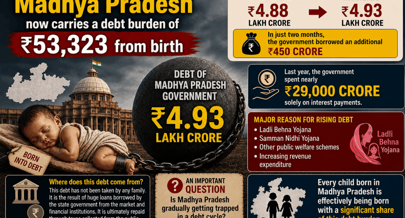 Every boy and girl born in Madhya Pradesh now carries an estimated debt burden of approximately ₹53,323 from birth.