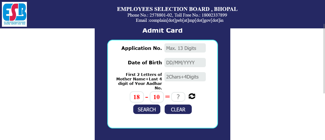 Madhya Pradesh Hospital Assistant Exam Admit Card