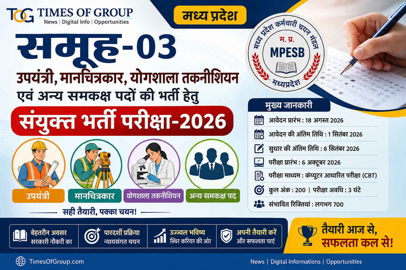 समूह-03 उपयंत्री, मानचित्रकार, योगशाला तकनीशियन एवं अन्य समकक्ष पदों की भर्ती हेतु संयुक्त भर्ती परीक्षा-2026