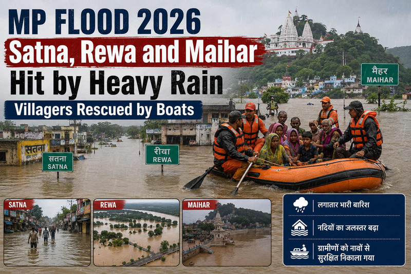 MP Flood 2026 Satna Rewa and Maihar Hit by Heavy Rain Villagers Rescued by Boats